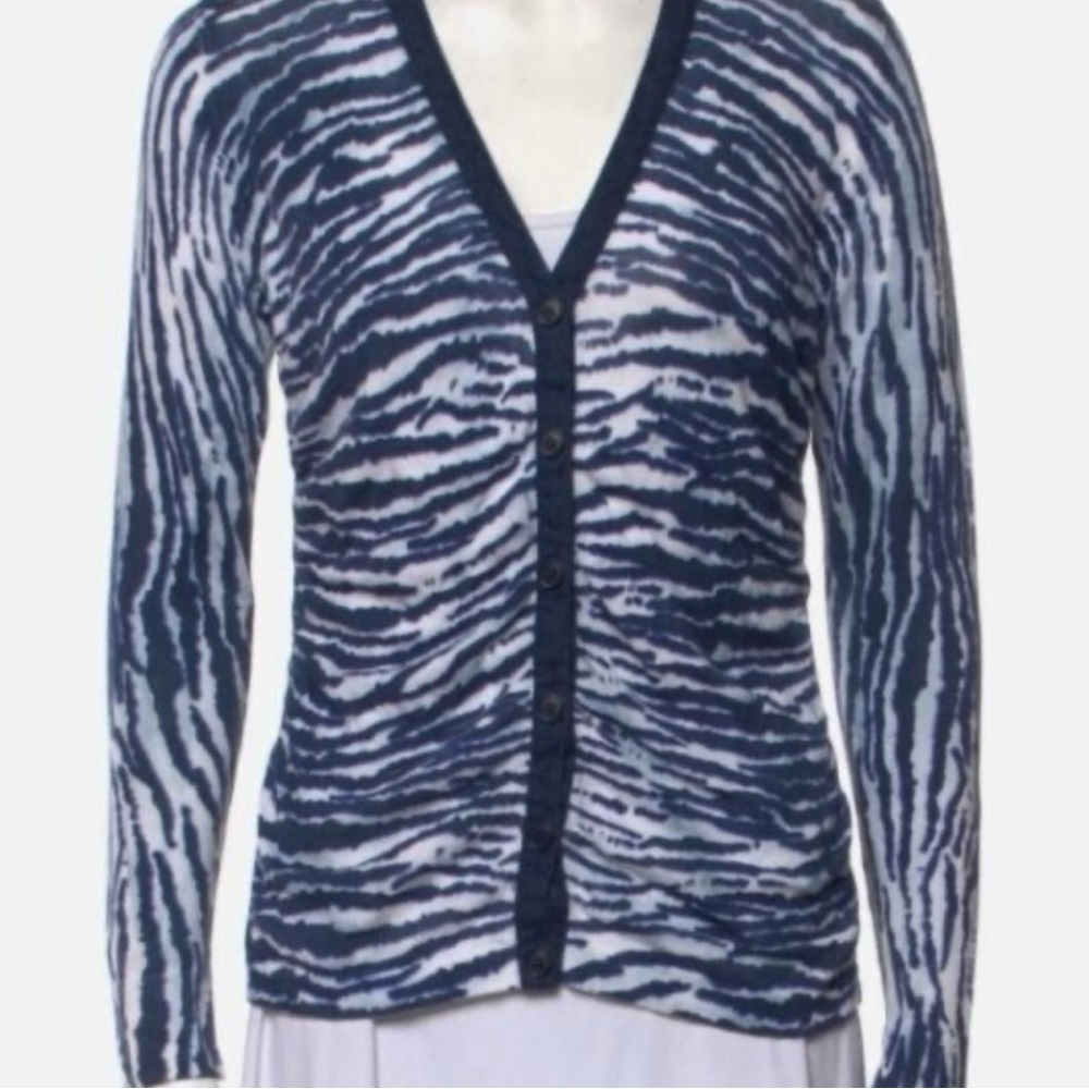 Long sleeve, button down, blue and white cardigan SZ XL